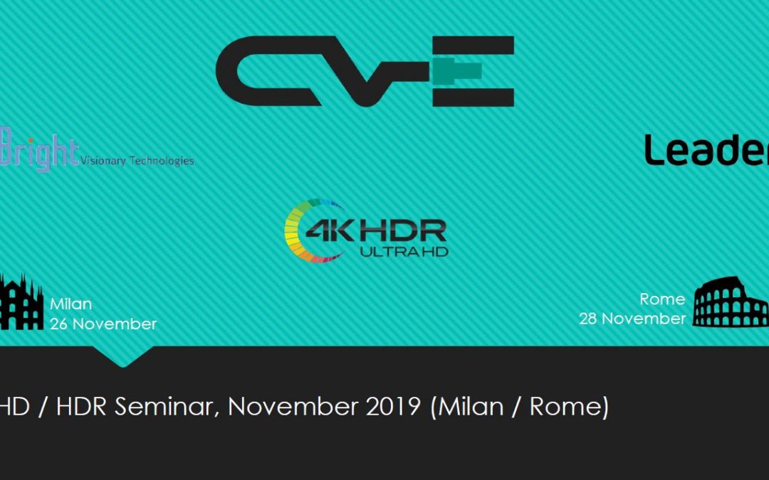 SAVE THE DATE: SEMINARIO UHD/HDR,  Milano 26 Novembre, Roma 28 Novembre